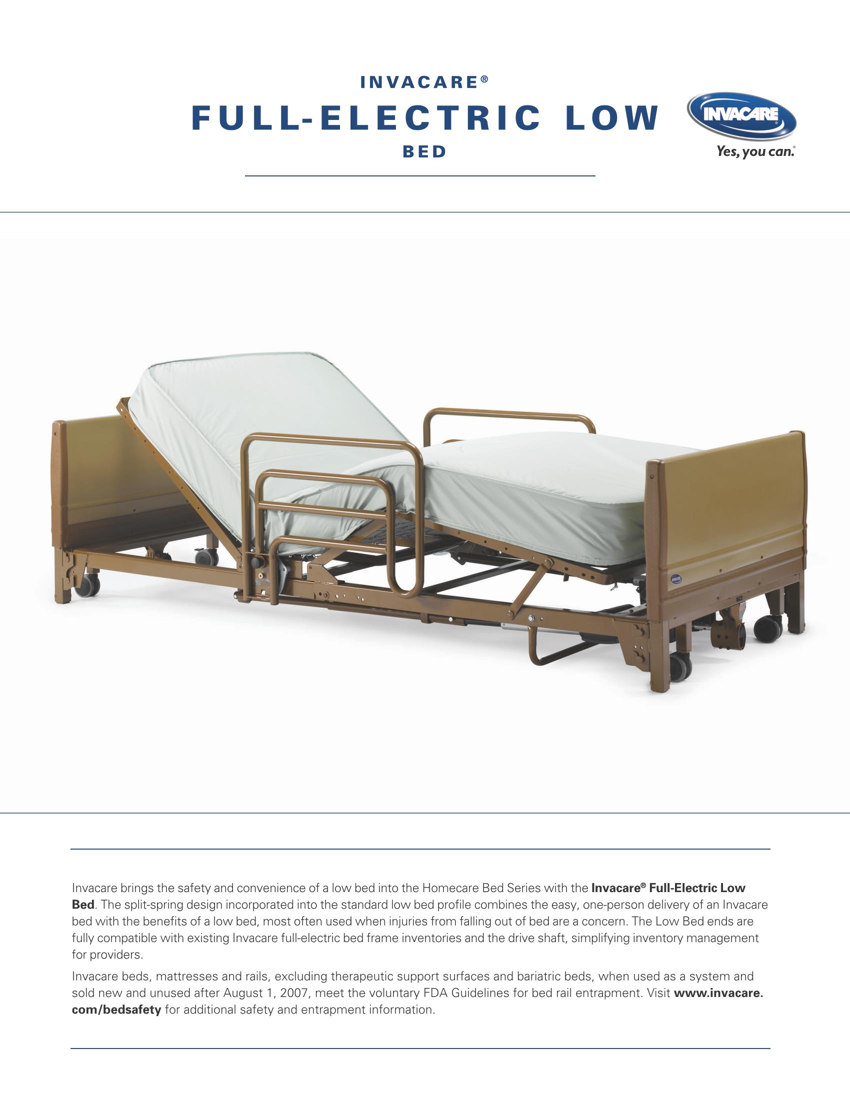 low fully electric hi-low 3 motor invacare hospital bed in Los Angeles features include high-low